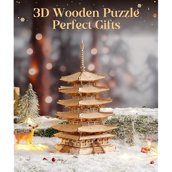 ROKR 3D PUZZLE MODEL BUILDING KIT MADE OF WOOD - DIY WOODEN PUZZLE MODEL KIT FOR ADULTS AND CHILDREN - CHRISTMAS BIRTHDAY GIFTS FOR MEN AND WOMEN - FIVE-STORY PAGODA - Image 2